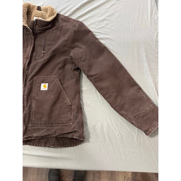 Vintage Dark Brown Carhartt Canvas Cayon Sherpa Lined Jacket Medium 8/10 WJ022 - Picture 3 of 10